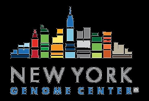 New York Genome Center logo featuring a pixelated skyline with colorful buildings and a prominent tower above the text