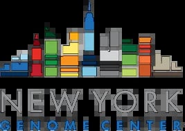 New York Genome Center logo featuring colorful pixelated cityscape buildings above text